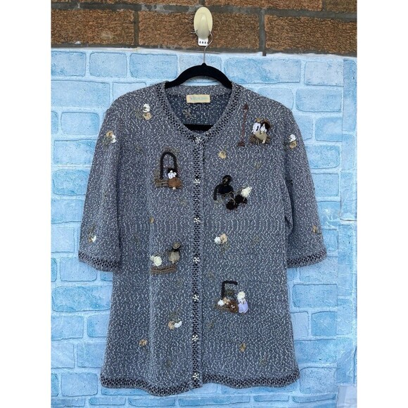 Atelier Sagan textured weave embroidered figures depicting people sweater medium - Picture 2 of 13